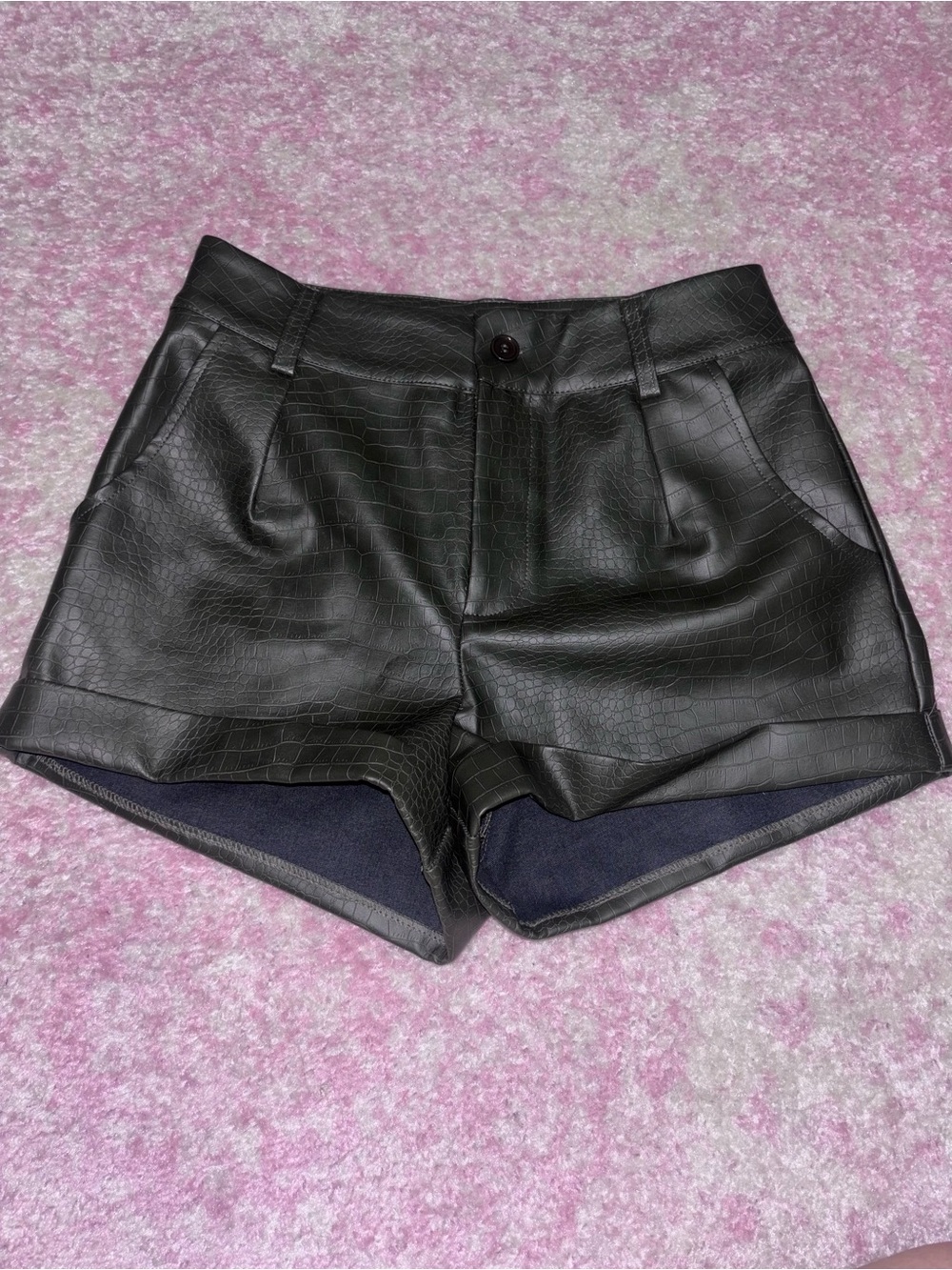 superdown Black Faux Leather Croc-Embossed High Waist Shorts